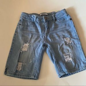 Girls DKNY Denim Shorts Light Wash Ripped Front